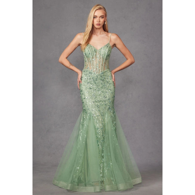 Lace Applique With See-Through Bodice Mermaid Prom Dress