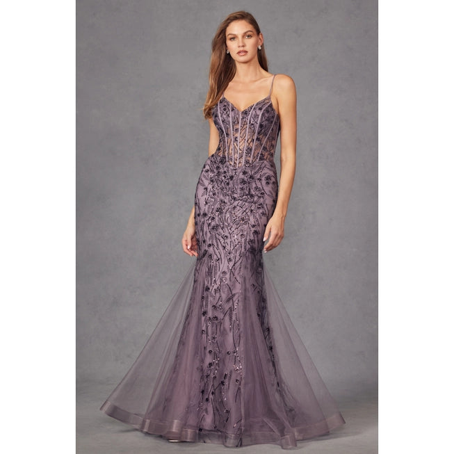 Lace Applique With See-Through Bodice Mermaid Prom Dress
