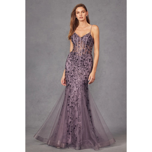 Lace Applique With See-Through Bodice Mermaid Prom Dress