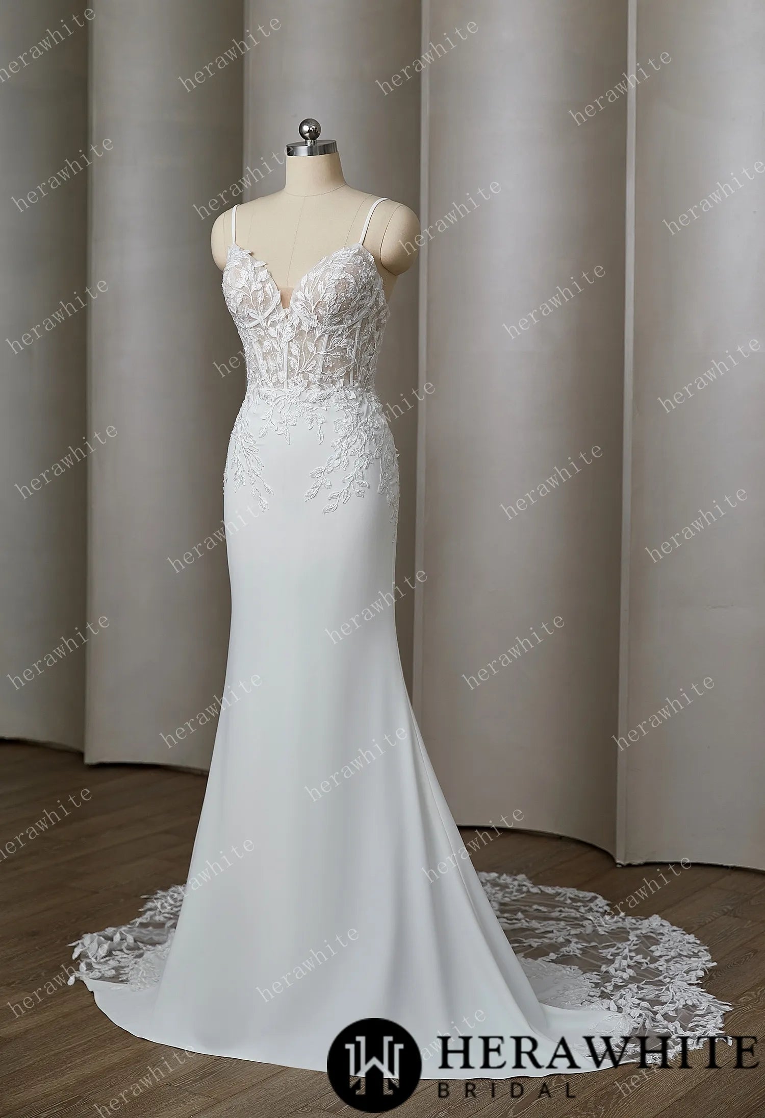 Mystical Mermaid Gown - Deep V-Neck and Elegance Lace