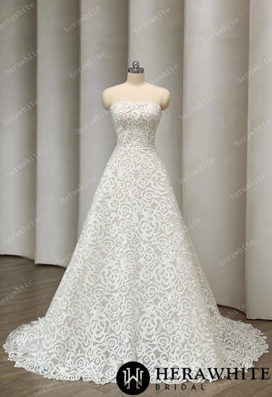 Romantic Floral-Embroidered A-Line Wedding Dress