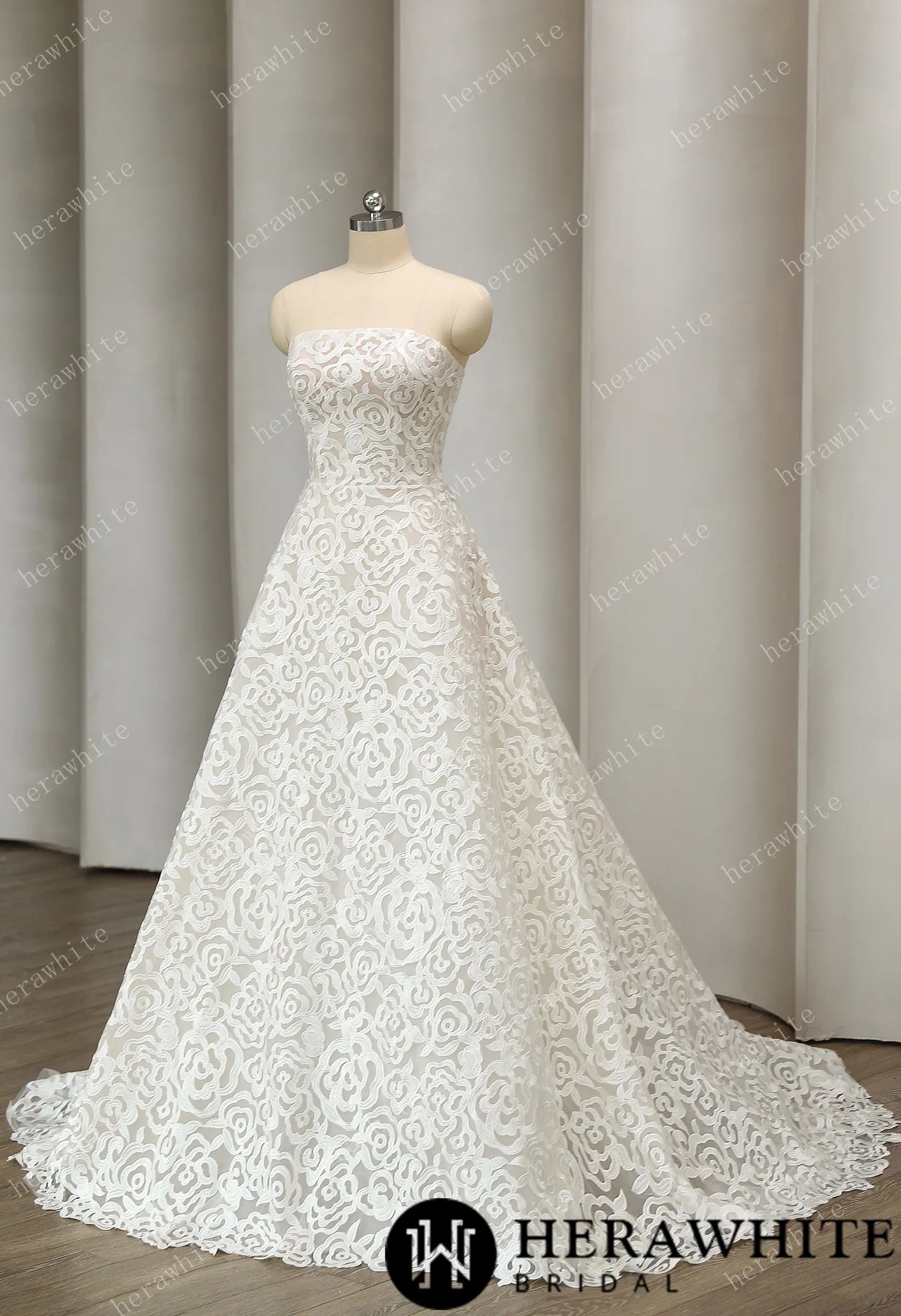 Romantic Floral-Embroidered A-Line Wedding Dress