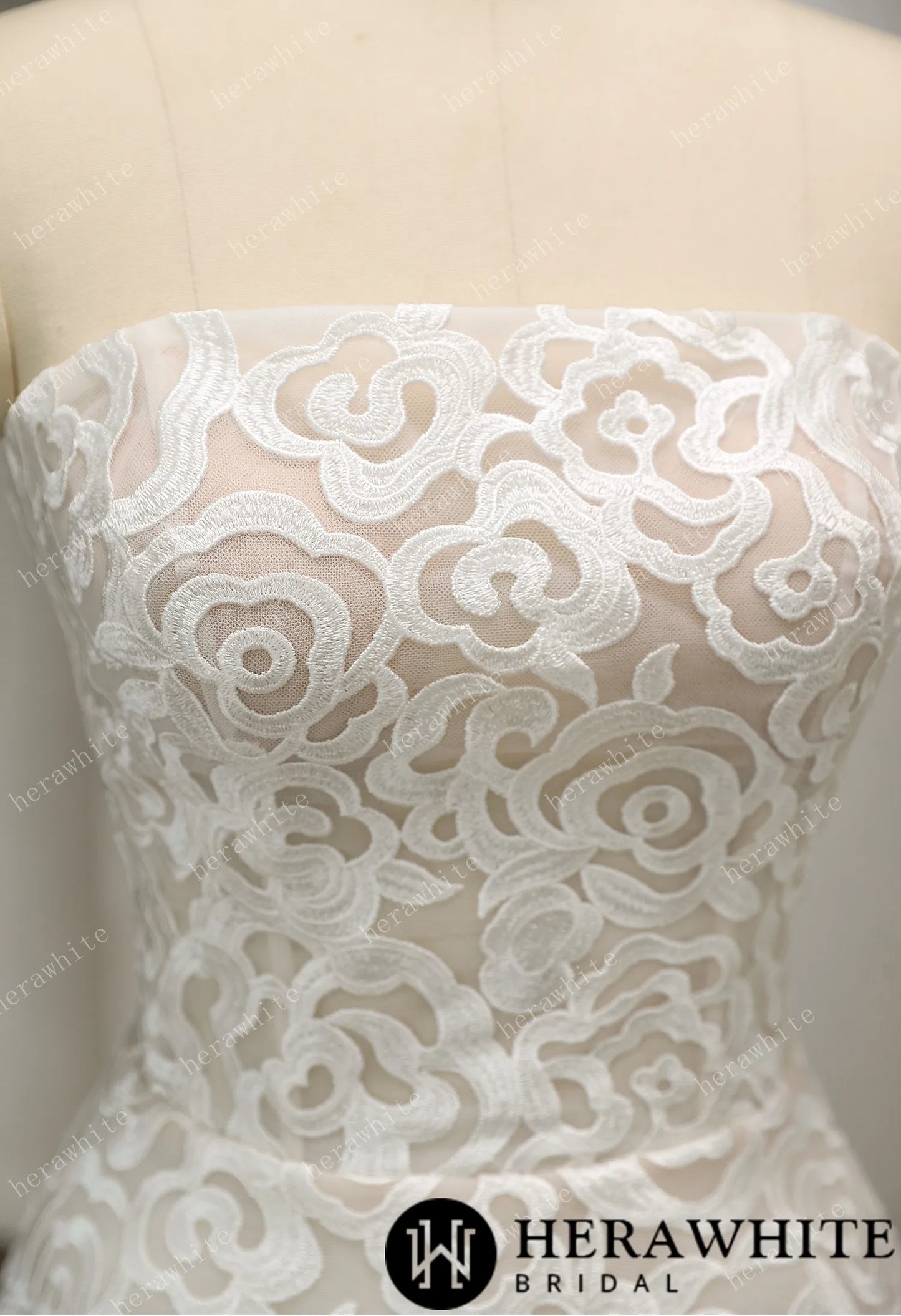 Romantic Floral-Embroidered A-Line Wedding Dress- Close up