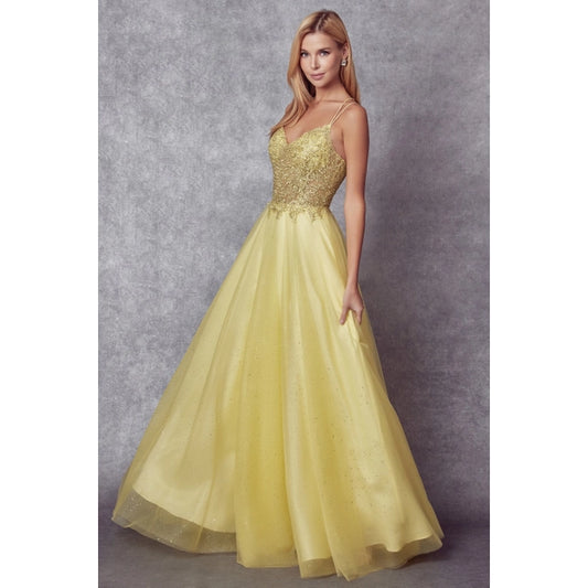 Embroidered Sparkle Tulle and Stones Accents Prom Ball Gown