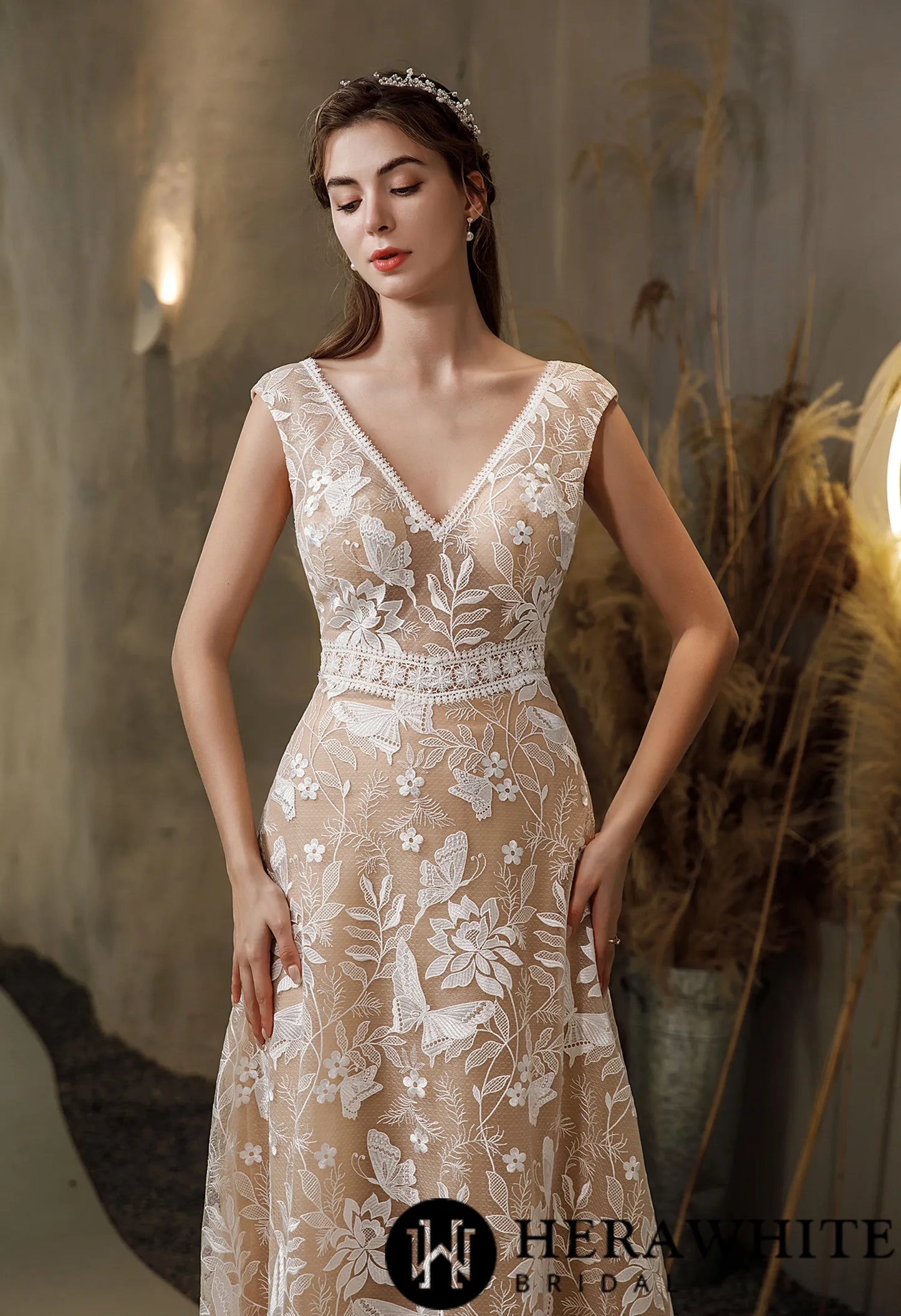 The Vivian Gown | Luxurious Boho Illusion Cap Sleeve Wedding Dress
