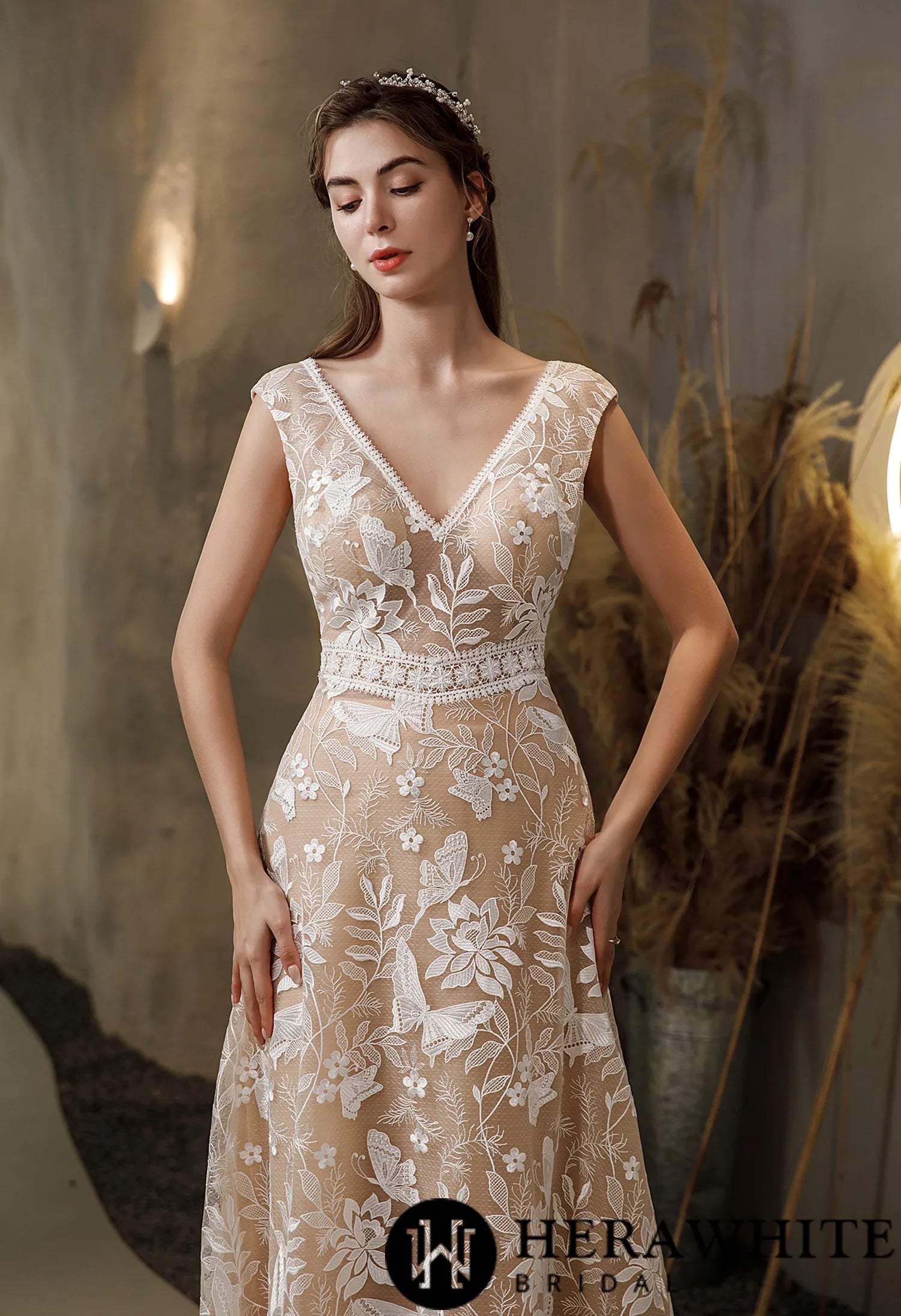 The Vivian Gown | Luxurious Boho Illusion Cap Sleeve Wedding Dress