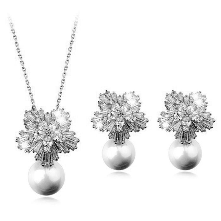 Luxury Pearl Necklace Earrings Bridal Set