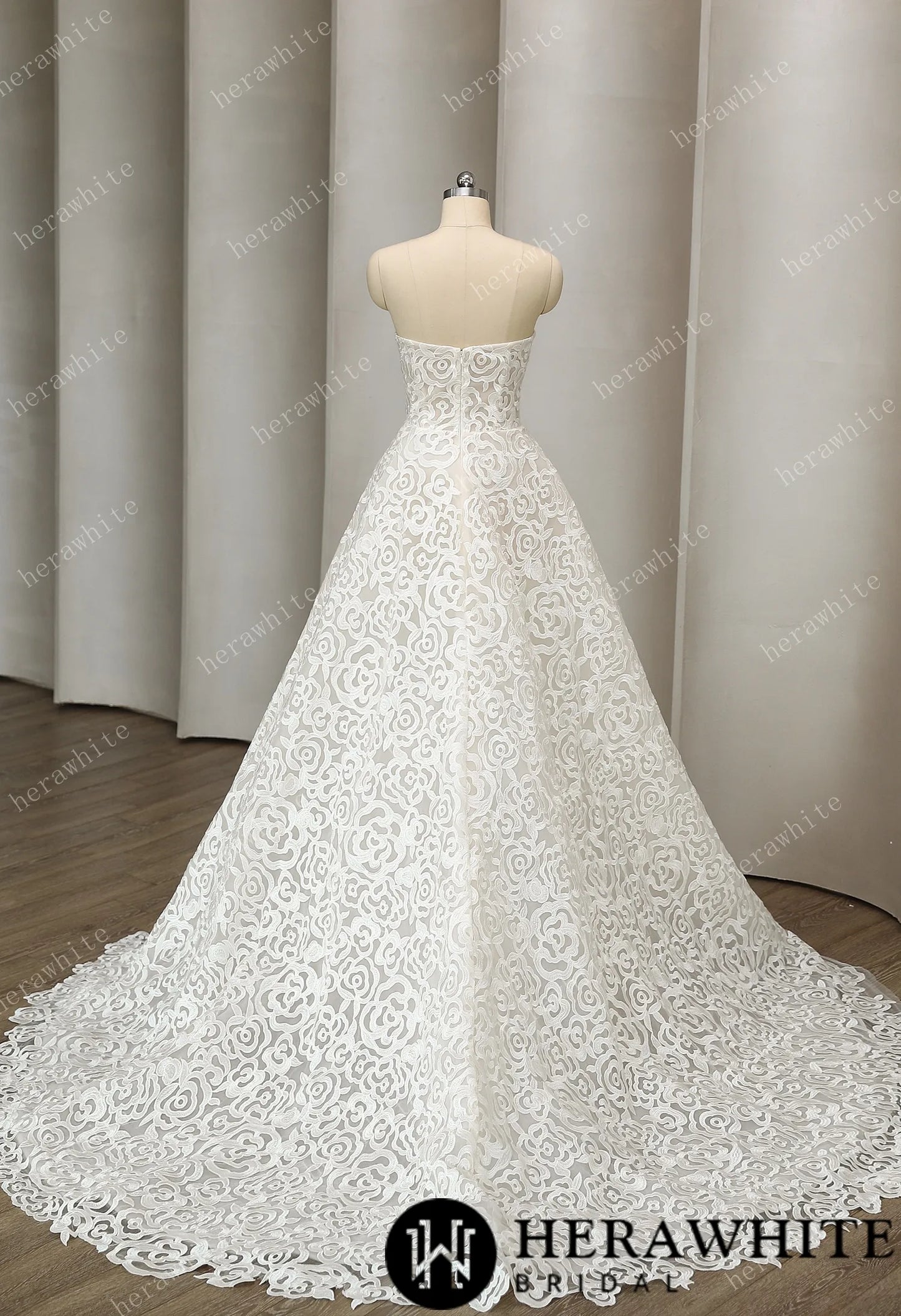 Romantic Floral-Embroidered A-Line Wedding Dress- back view