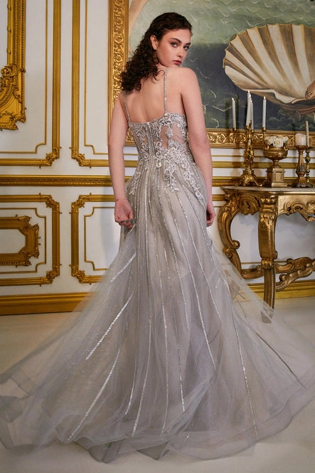 A-Line Beaded Gown with Lace Detail By Ladivine