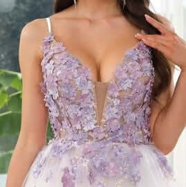 Lilac and Purple 3D Flower Lace Gown