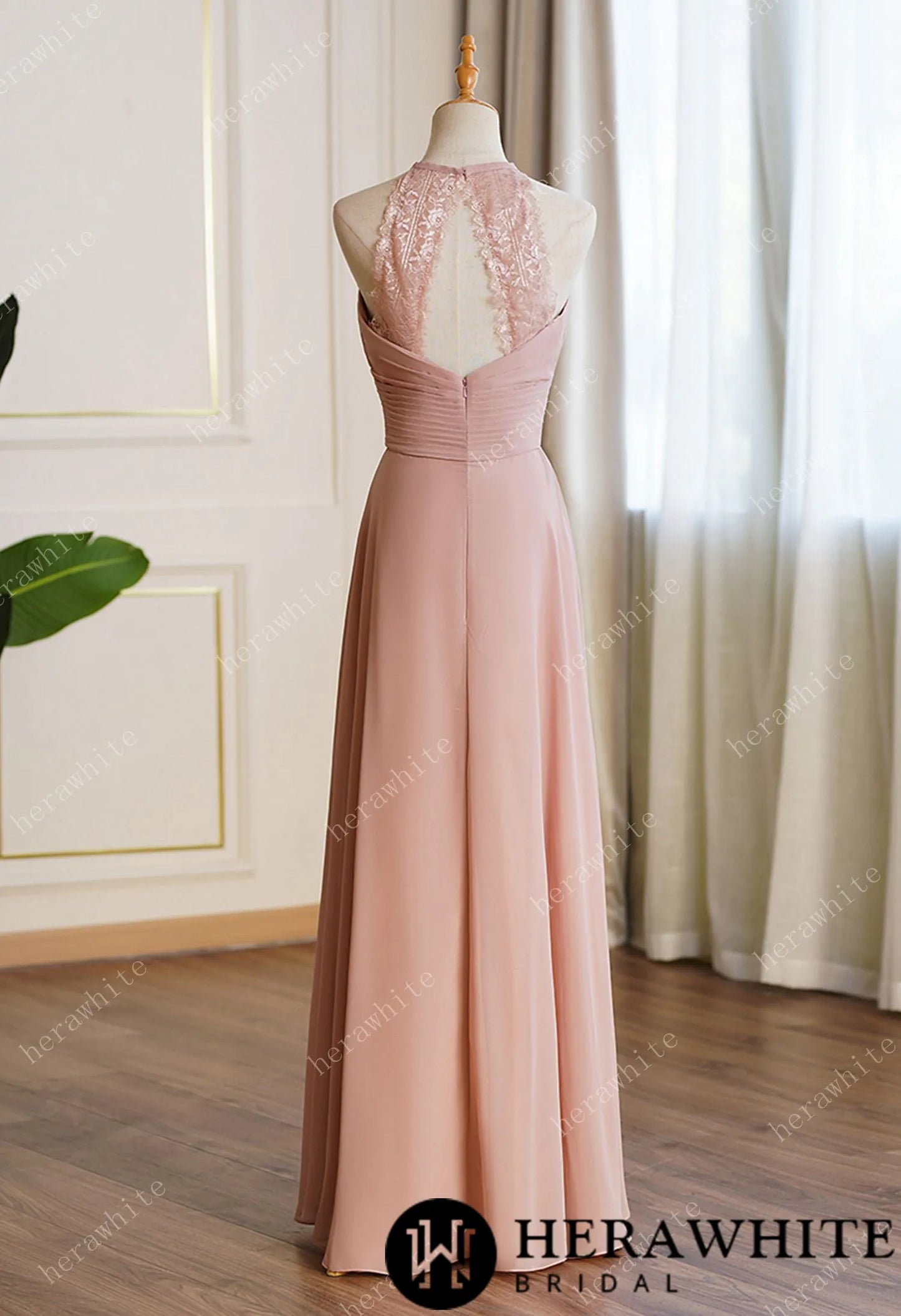 Long Eyelet A Line Ruched Chiffon Bridesmaid Dresses (Plus Size)