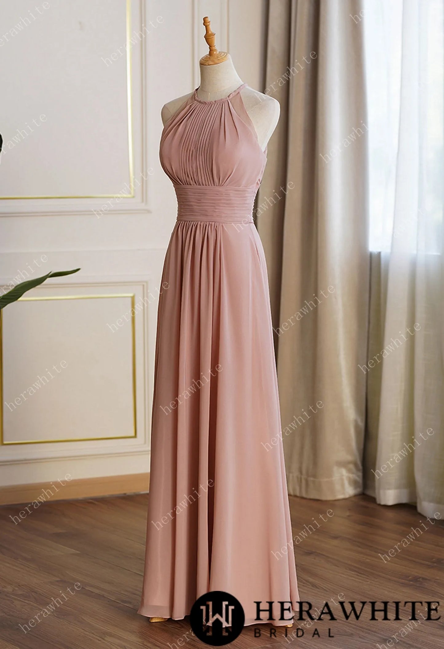 Long Eyelet A Line Ruched Chiffon Bridesmaid Dresses (Plus Size)
