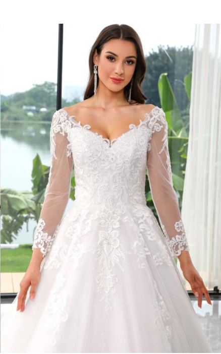 Anna Bridal Ball Gown – Elegant Lace Beaded A-Line Wedding Dress