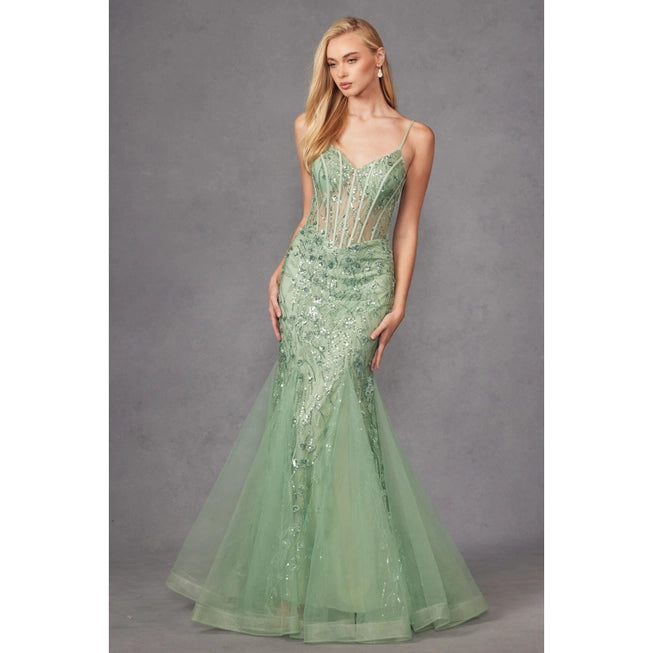 Lace Applique With See-Through Bodice Mermaid Prom Dress