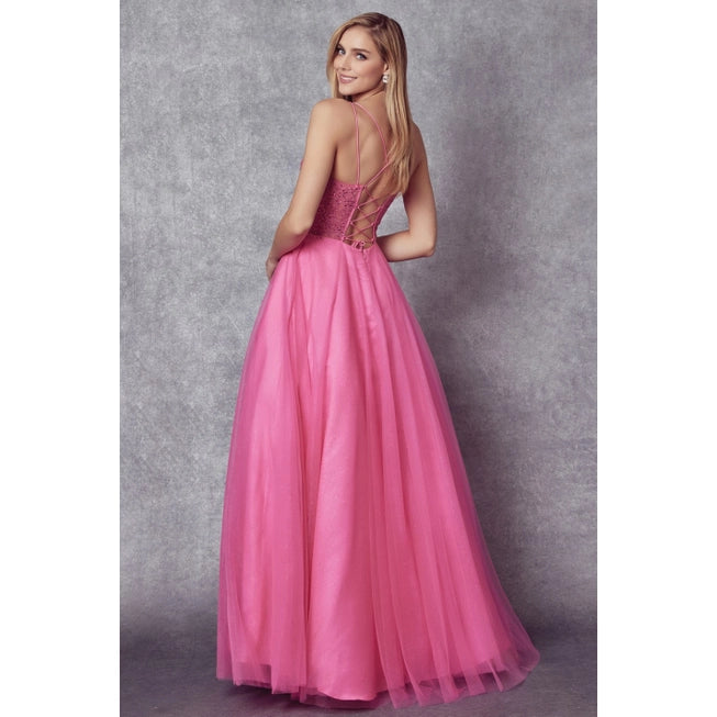 Embroidered Sparkle Tulle and Stones Accents Prom Ball Gown