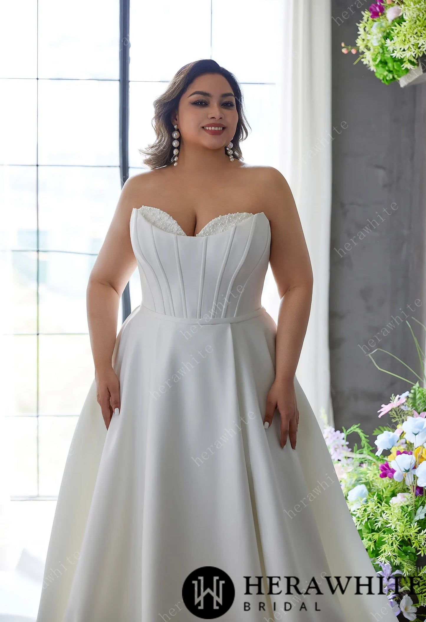Mattie- Satin Sculpted Strapless A-Line Bridal Gown