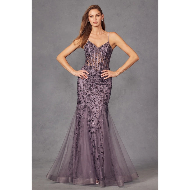 Lace Applique With See-Through Bodice Mermaid Prom Dress