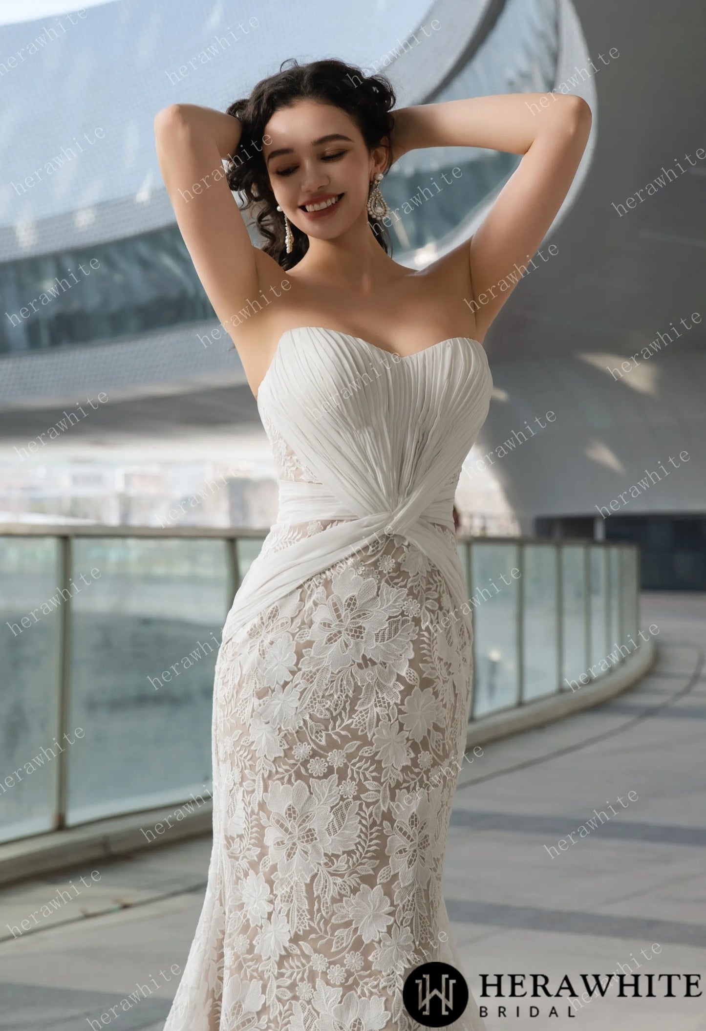 Close-up of the Ruth- Pleated Mermaid Wedding Dress design