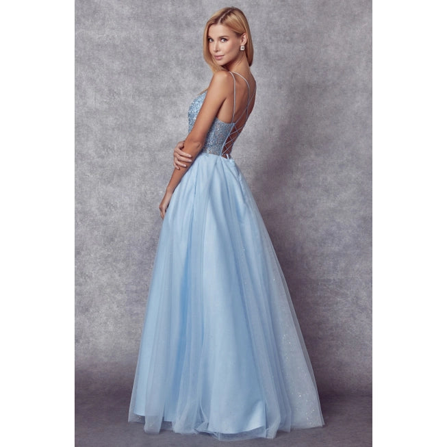 Embroidered Sparkle Tulle and Stones Accents Prom Ball Gown