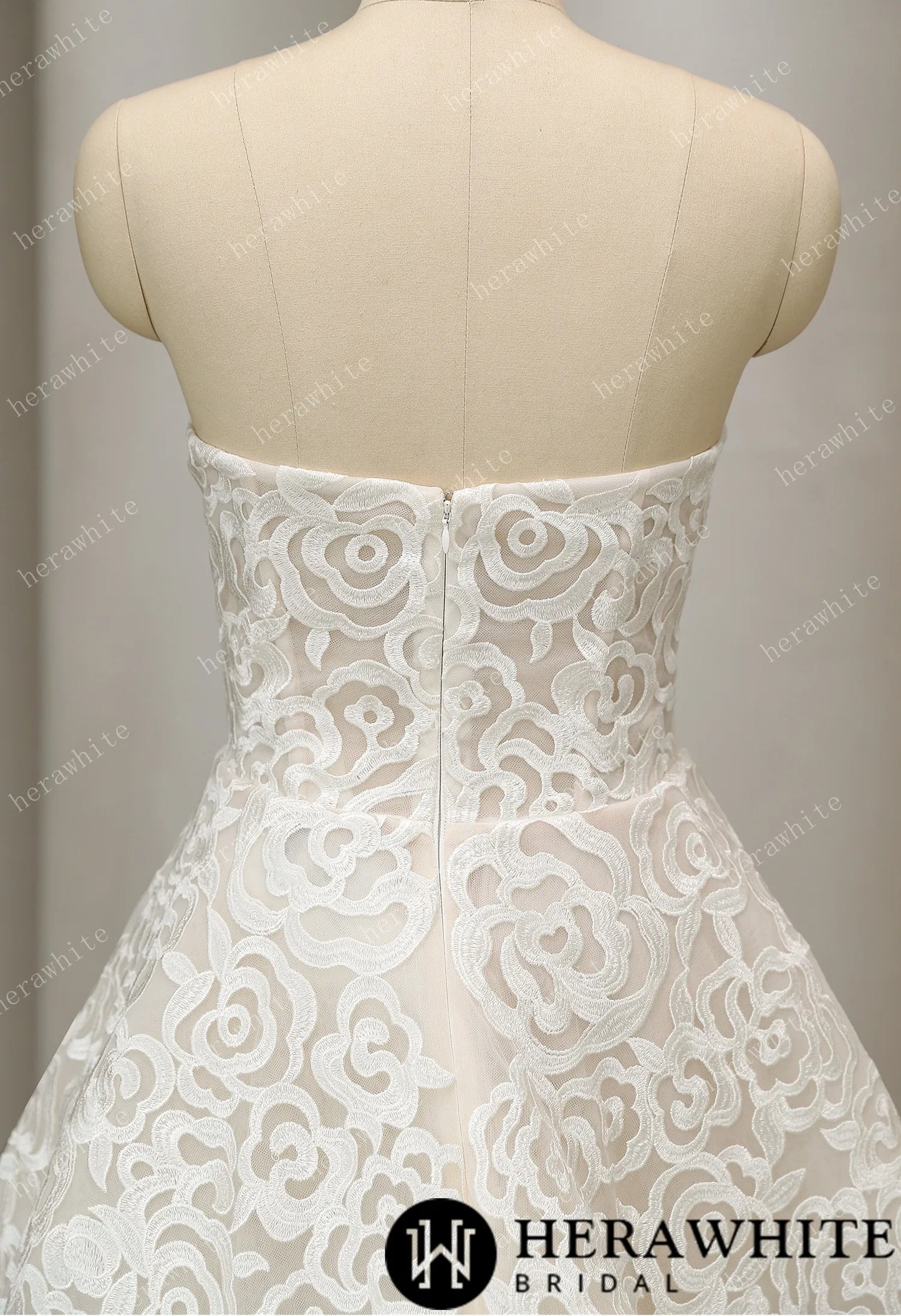 Romantic Floral-Embroidered A-Line Wedding Dress- close up of back view