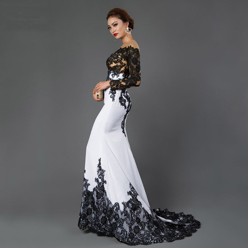 Embroidered Lace Fishtail Formal Gown