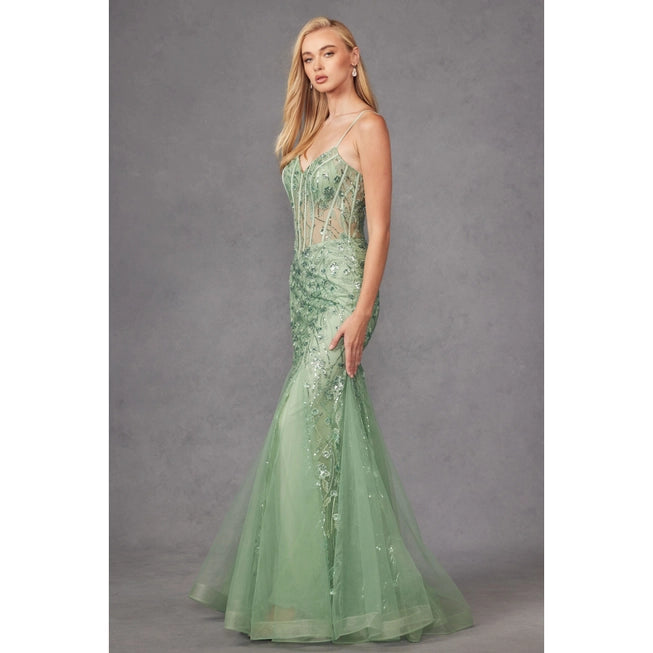 Lace Applique With See-Through Bodice Mermaid Prom Dress