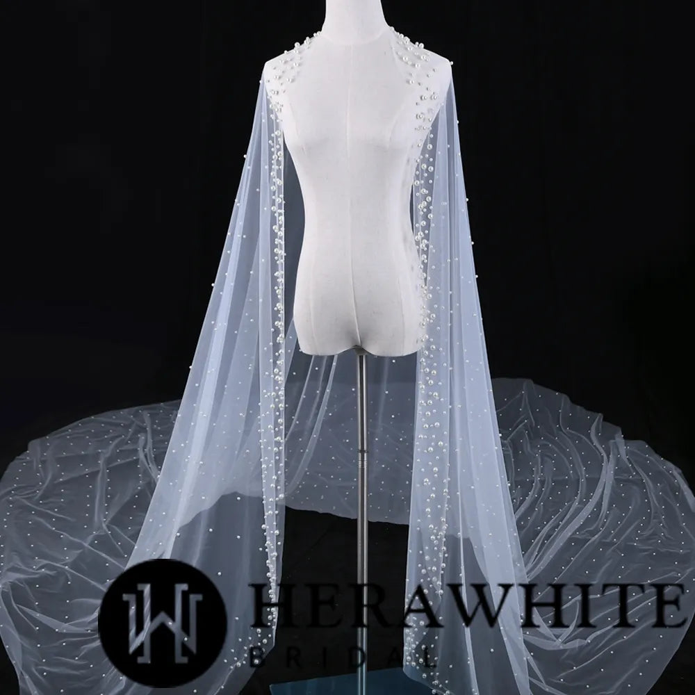 Herawhite Bridal Waterfall Cathedral Pearl Wedding Veil