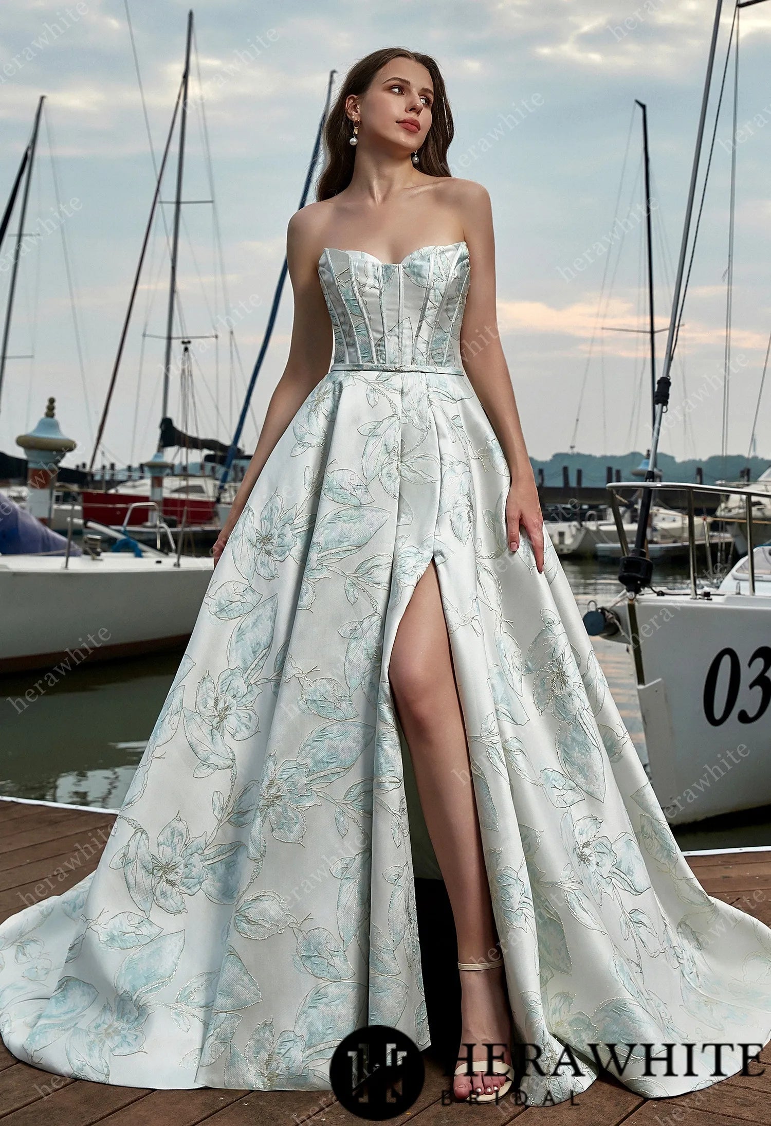 Grace satin A-line wedding dress with sweetheart neckline