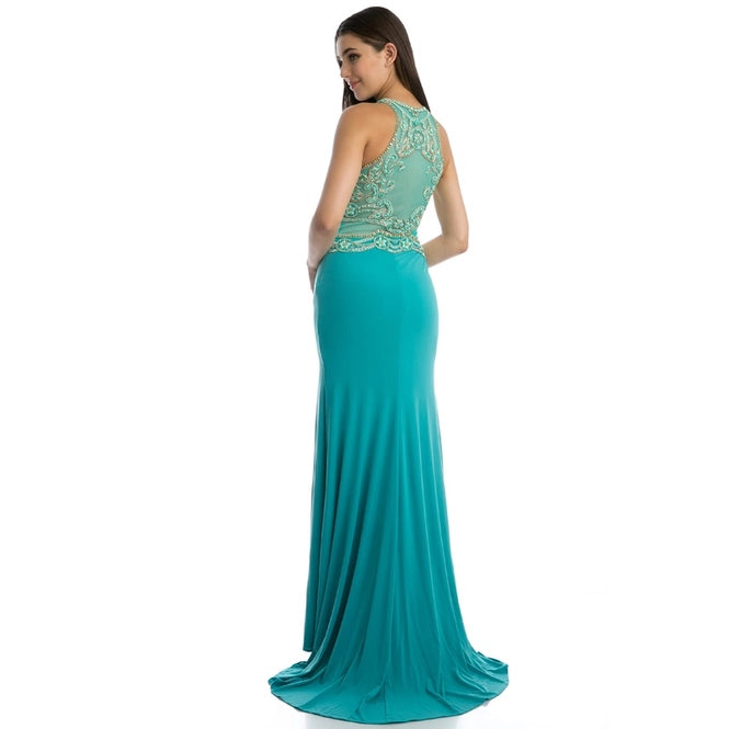 Jewel Embellished High Top Evening Prom Gown