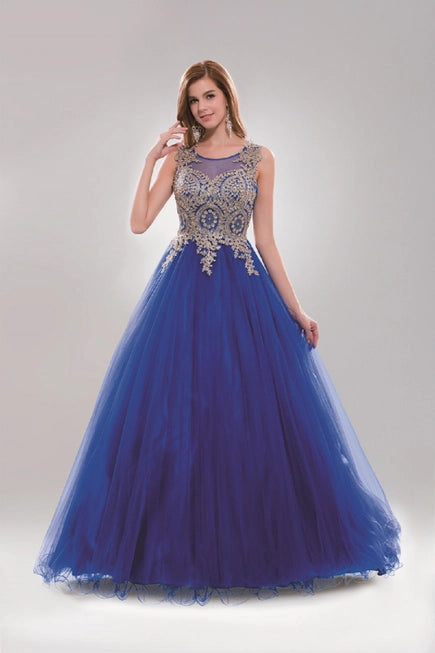 Gold Embellish Tulle Ballgown By Anny Lee