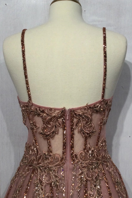 A-Line Beaded Gown with Lace Detail By Ladivine