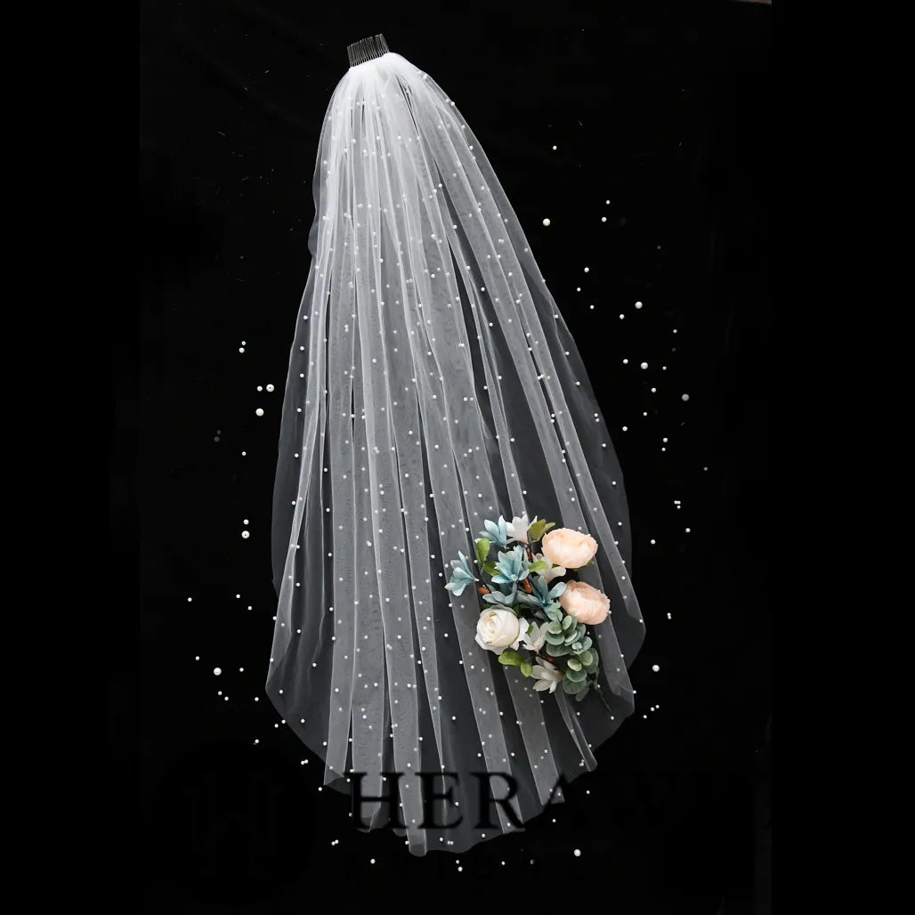 Romantic Pearl Beaded Wedding Veil