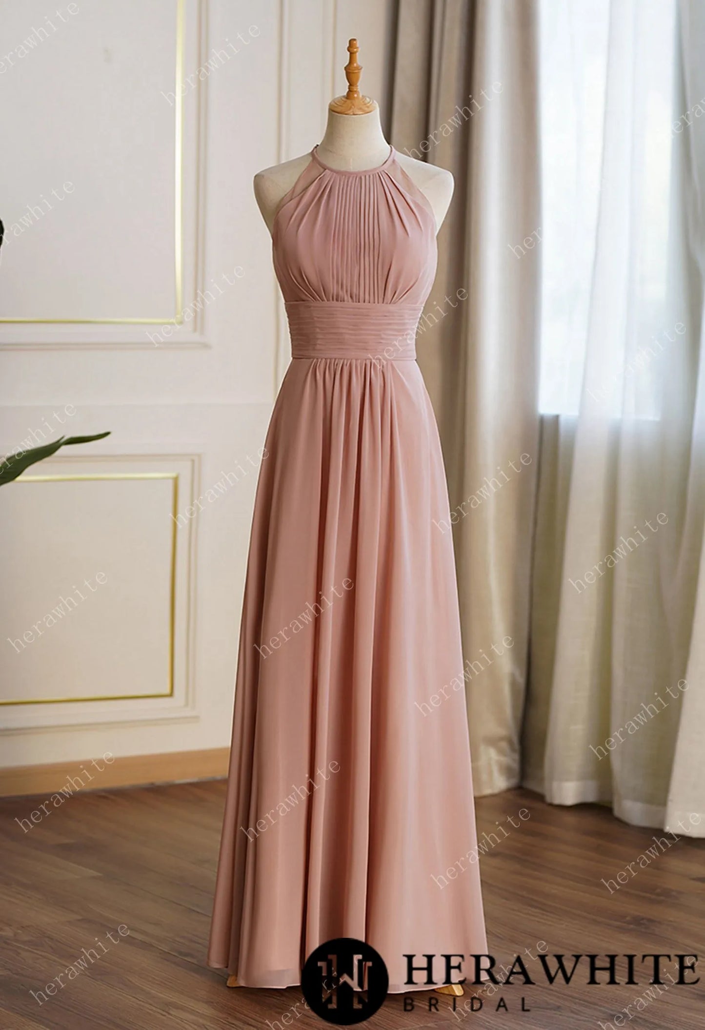 Long Eyelet A Line Ruched Chiffon Bridesmaid Dresses (Plus Size)