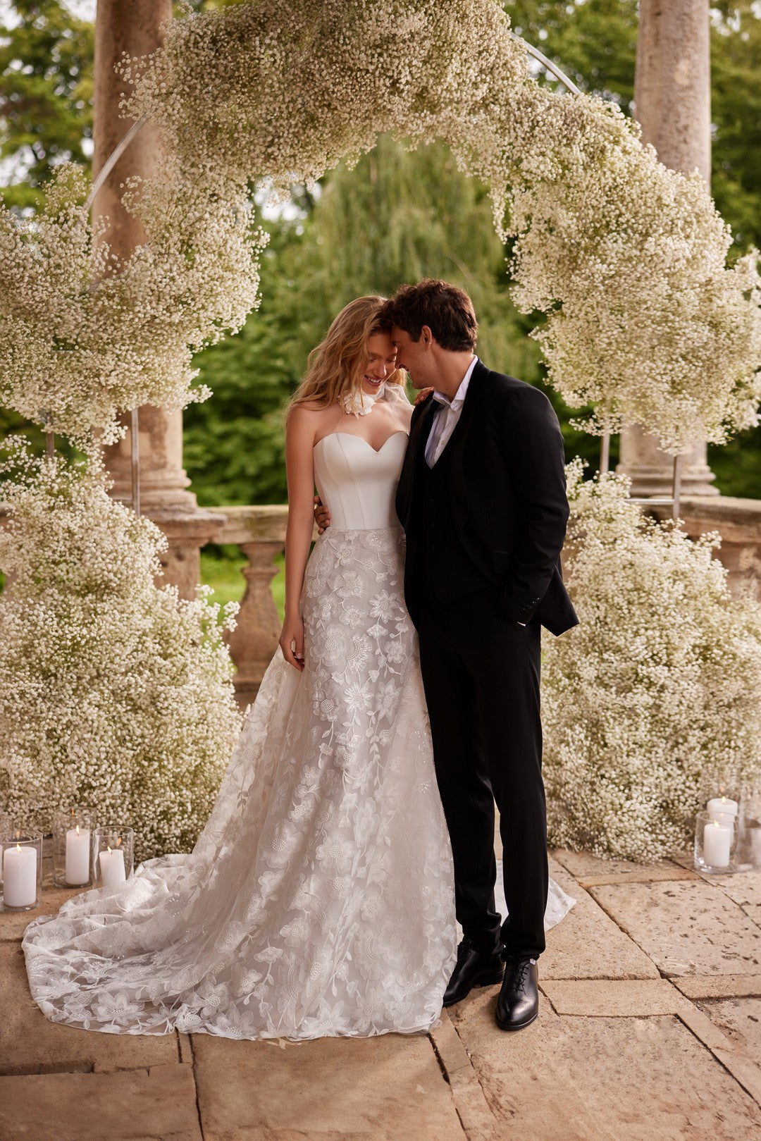 Aura Bridal Dress – Satin Corset A-Line Gown with Lace Overskirt by Nataliya Vilchuk