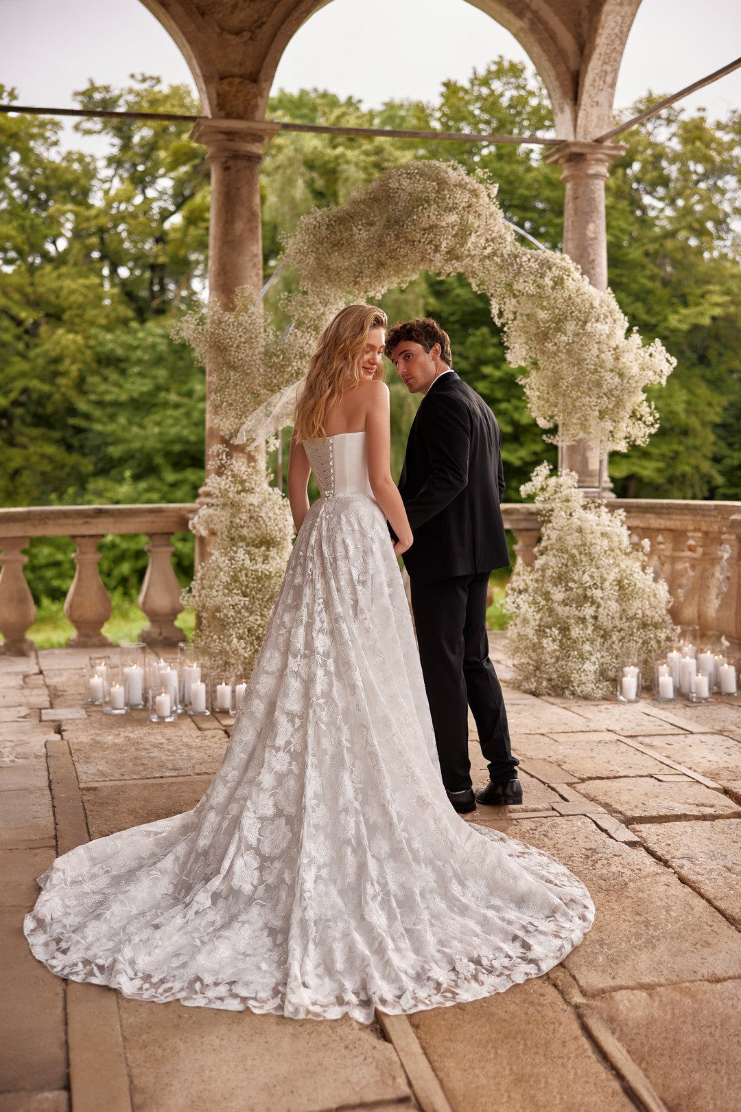 Aura Bridal Dress – Satin Corset A-Line Gown with Lace Overskirt by Nataliya Vilchuk