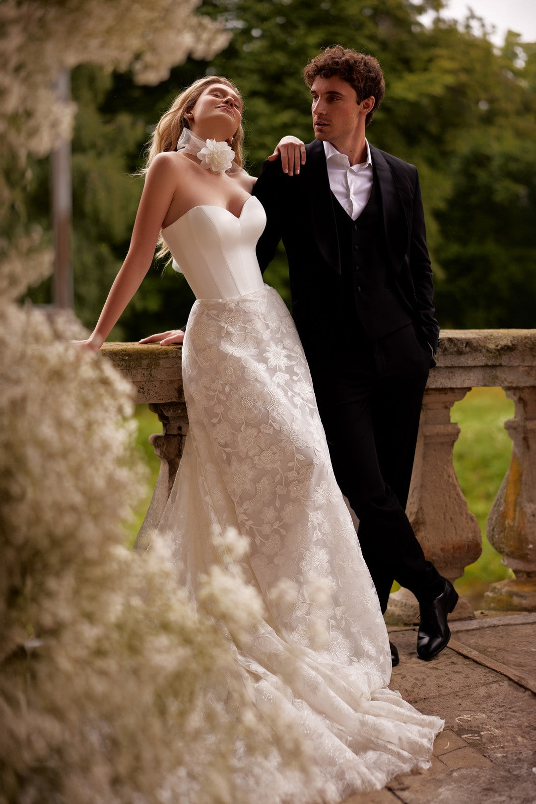Aura Bridal Dress – Satin Corset A-Line Gown with Lace Overskirt