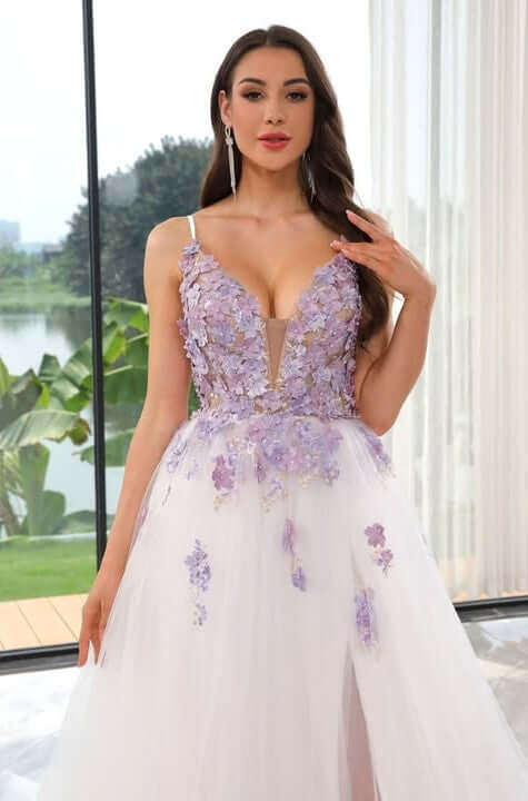 Lilac and Purple 3D Flower Lace Gown