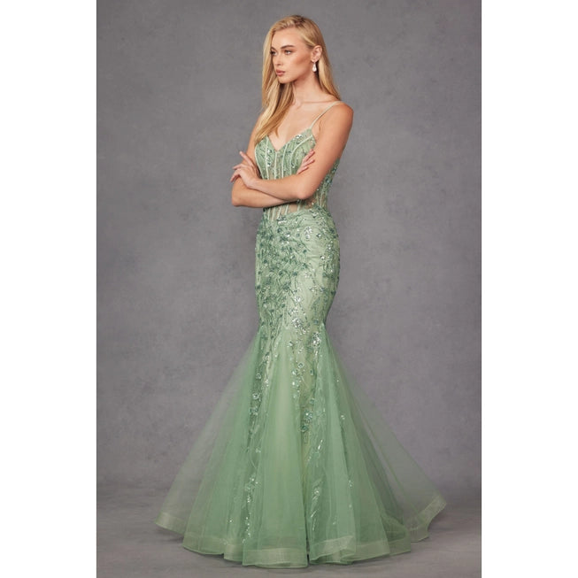 Lace Applique With See-Through Bodice Mermaid Prom Dress