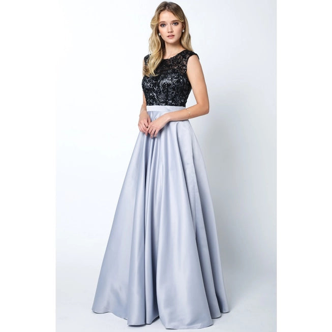 Sequin Bodice Sleeveless Ballgown Style Prom Dress