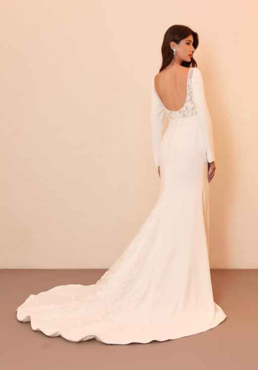 Back view of the Carol Fit-and-Flare Wedding Gown