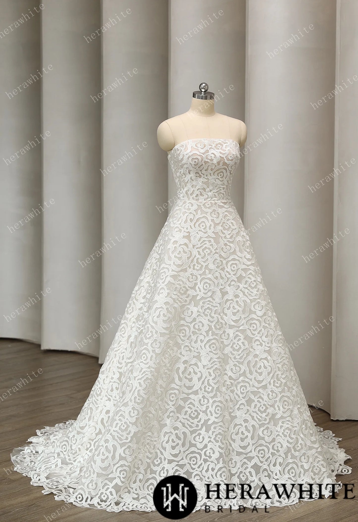 Romantic Floral-Embroidered A-Line Wedding Dress