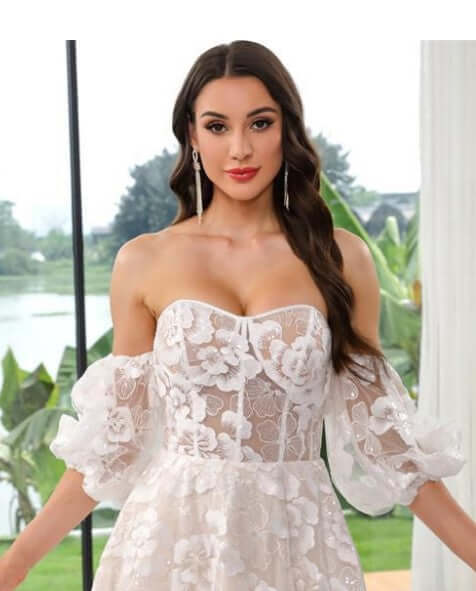 Fairy Flower Lace A-line Bridal Gown with detachable sleeves