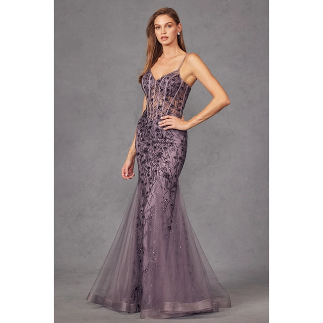 Lace Applique With See-Through Bodice Mermaid Prom Dress