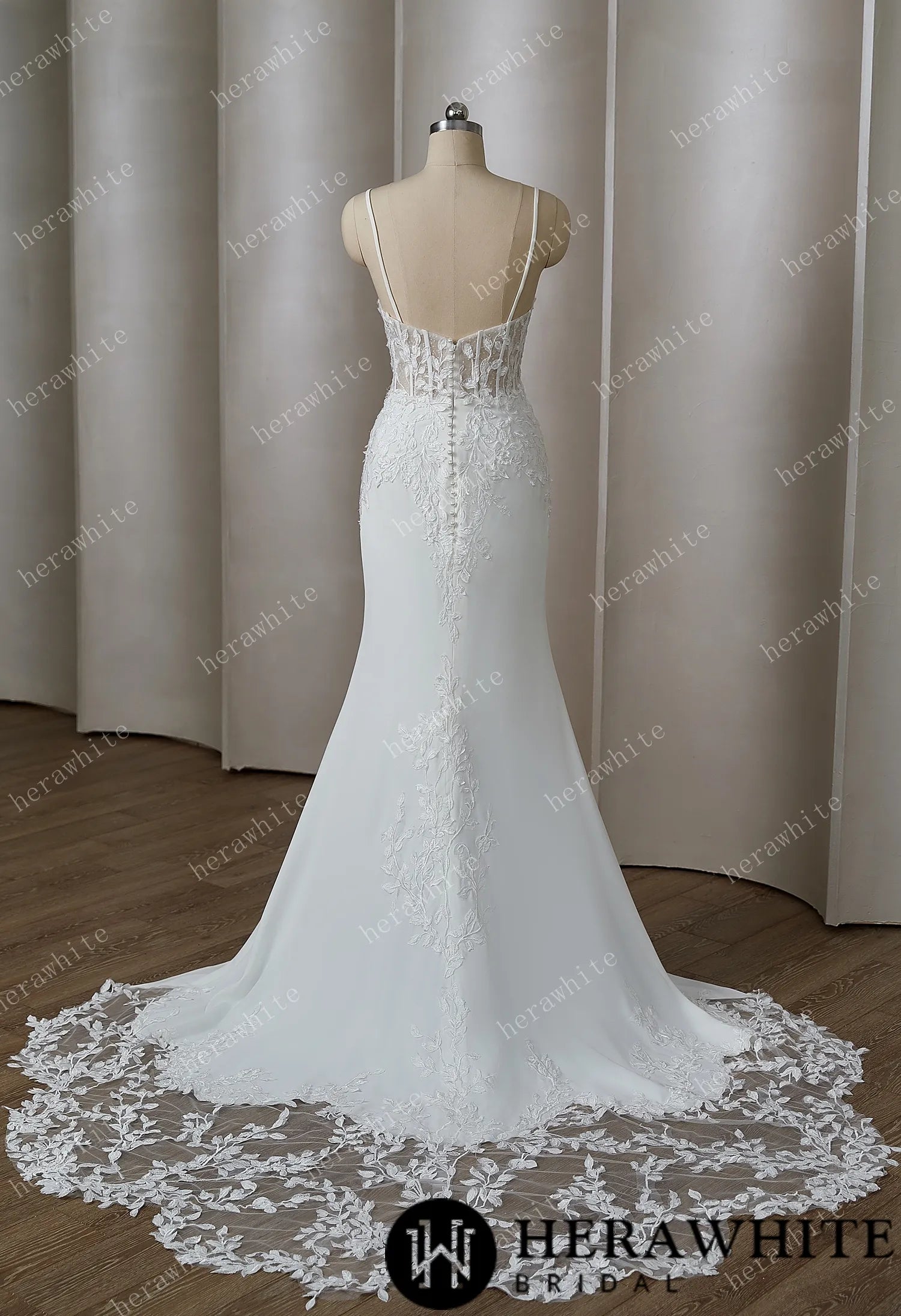 Mystical Mermaid Gown - Deep V-Neck and Elegance Lace- Back view
