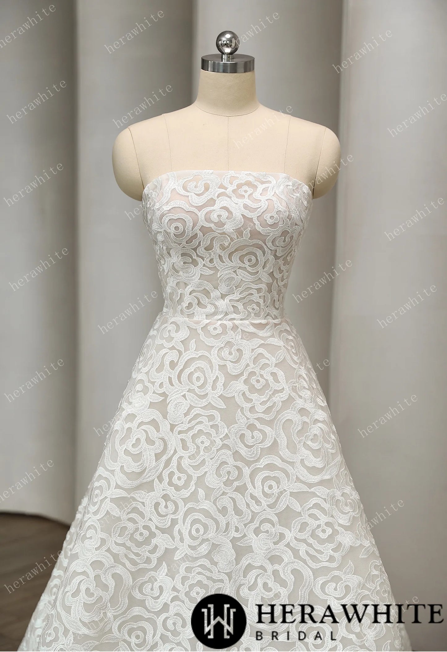 Romantic Floral-Embroidered A-Line Wedding Dress