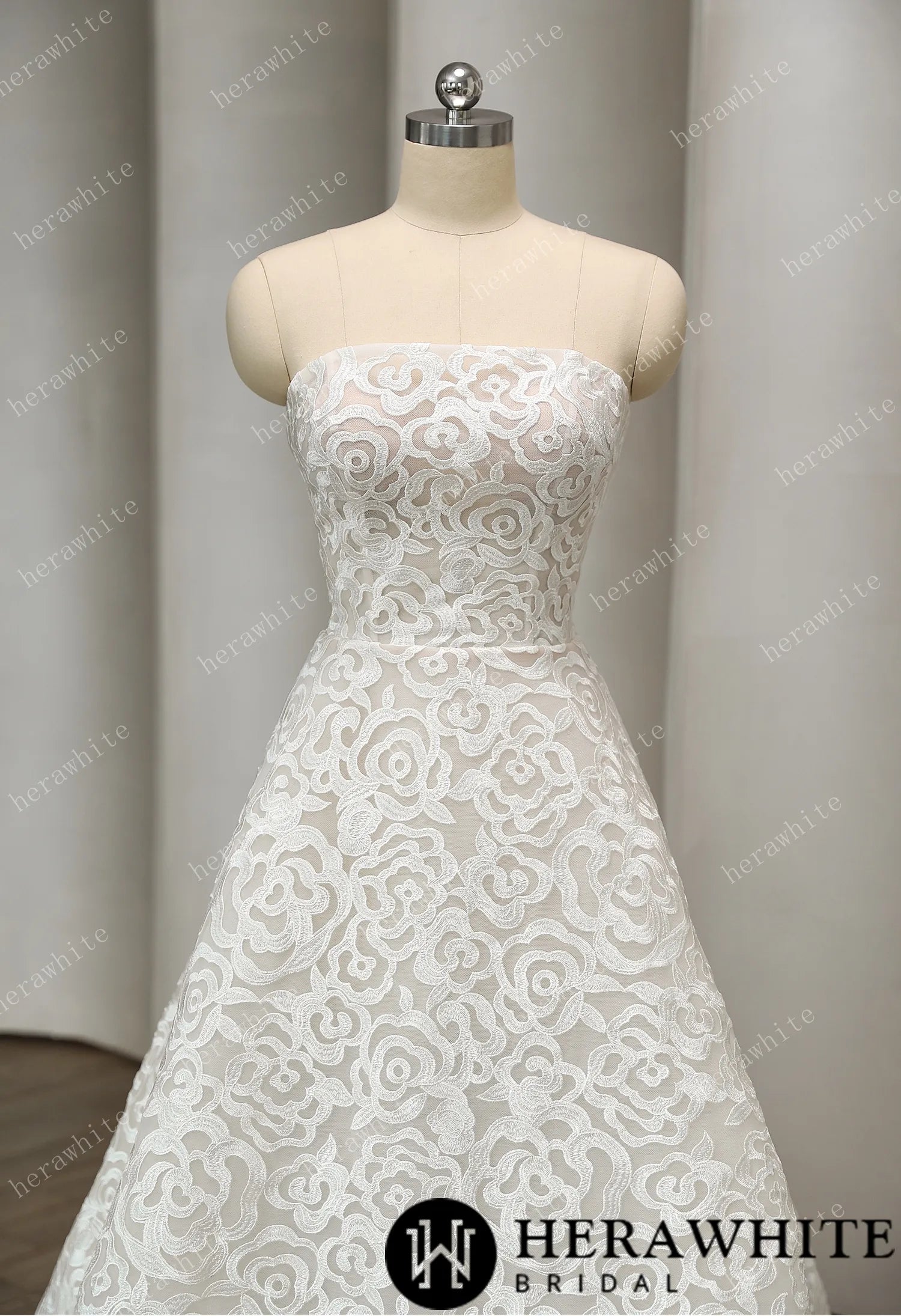 Romantic Floral-Embroidered A-Line Wedding Dress