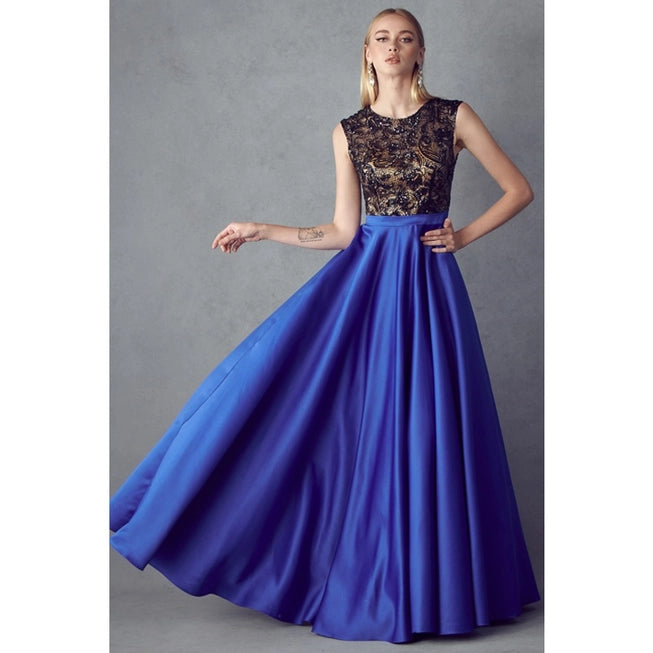 Sequin Bodice Sleeveless Ballgown Style Prom Dress