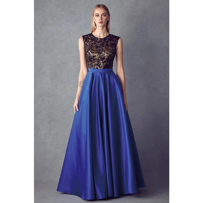 Sequin Bodice Sleeveless Ballgown Style Prom Dress