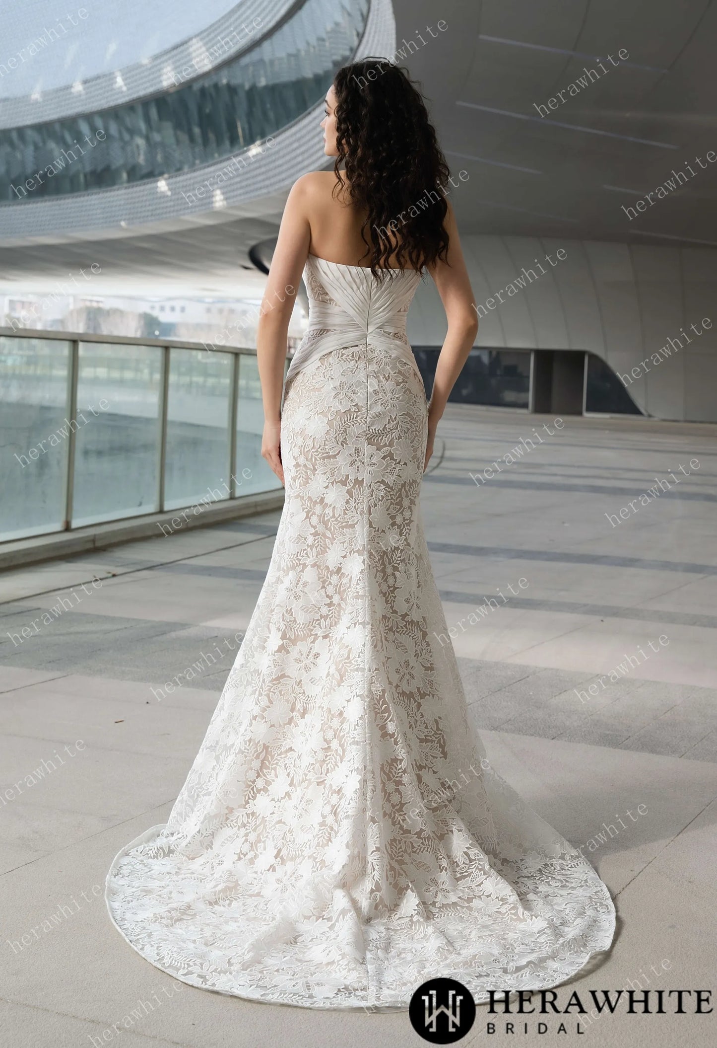 Back view of the Ruth- Pleated Mermaid Wedding Dress design