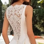 French Retro Lace and Satin Elegant Chapel Wedding Gown.